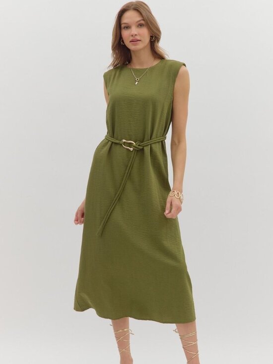 entro Dresses & Skirts - Sage Belted Midi Dress